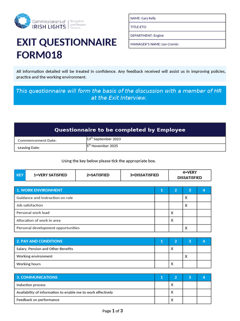 FORM018 Exit Questionnaire Form V01 | PDF | Business
