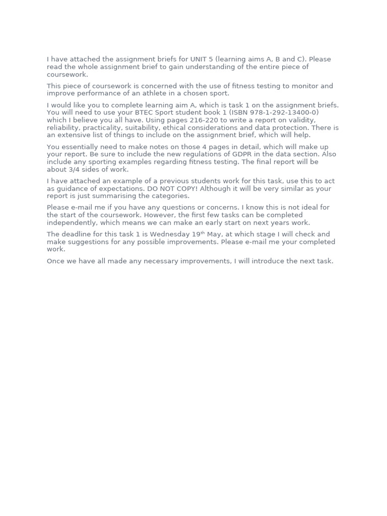 Unit 5 Task 1 Instructions | PDF