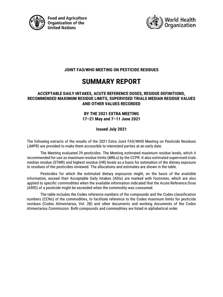 Extra JMPR Summary Report 15july 2021 | PDF | Citrus | Coffee