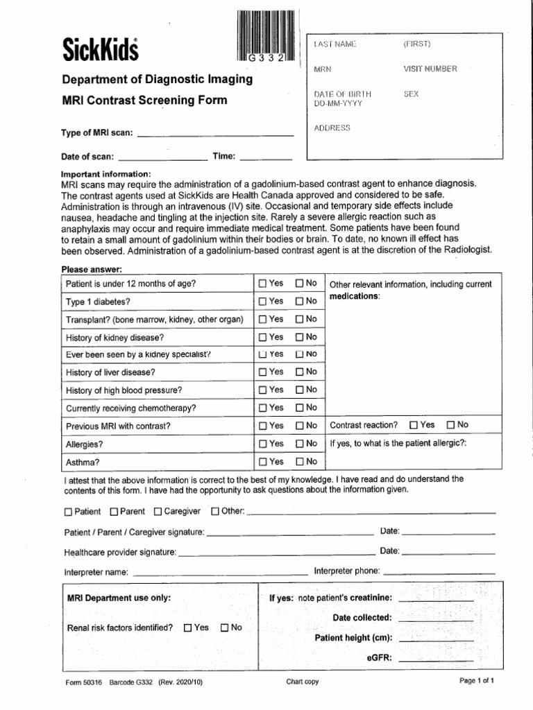 Contrast Screening Form | PDF