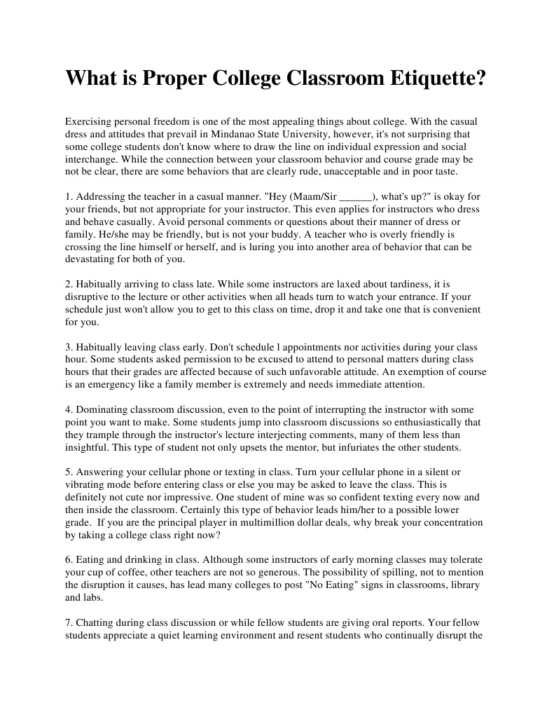 What is classroom etiquette picture