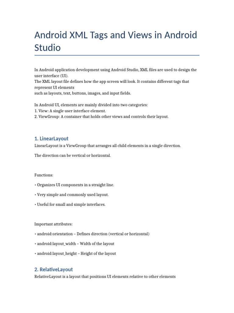 Android XML Tags Views | PDF | Page Layout | User Interface