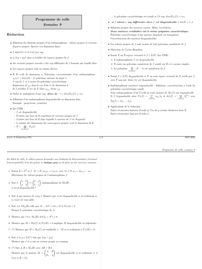 Semaine 9: Programme de Colle | PDF | Analyse numérique | Physique ...