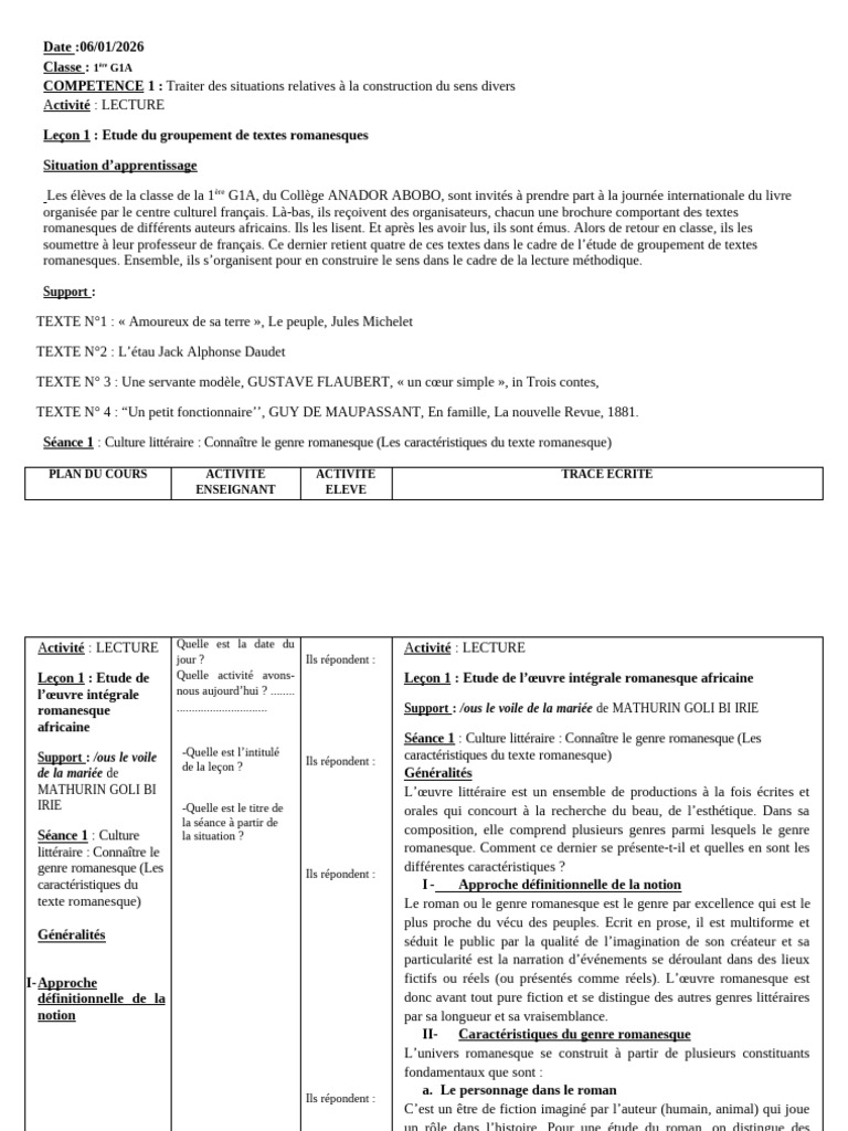 Culture Litéraire Tle CONNAITRE LE GENRE ROMANESQUE | PDF | Romans ...