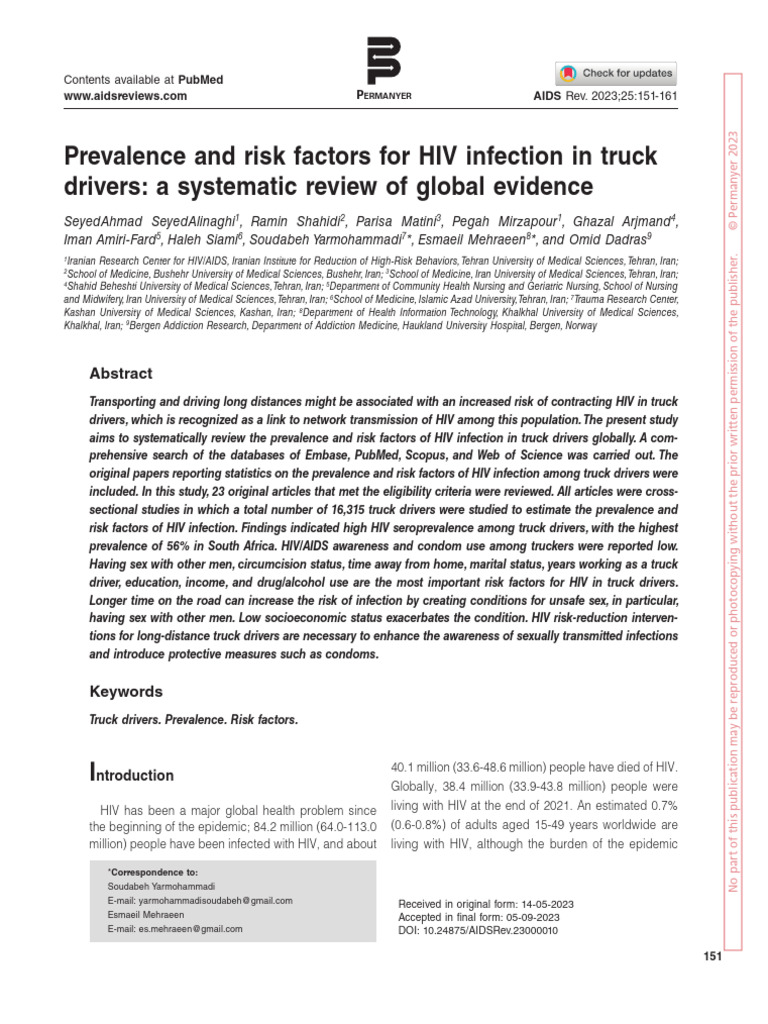 Prevalence and Risk Factors For HIV Infection in Truck Drivers: A ...