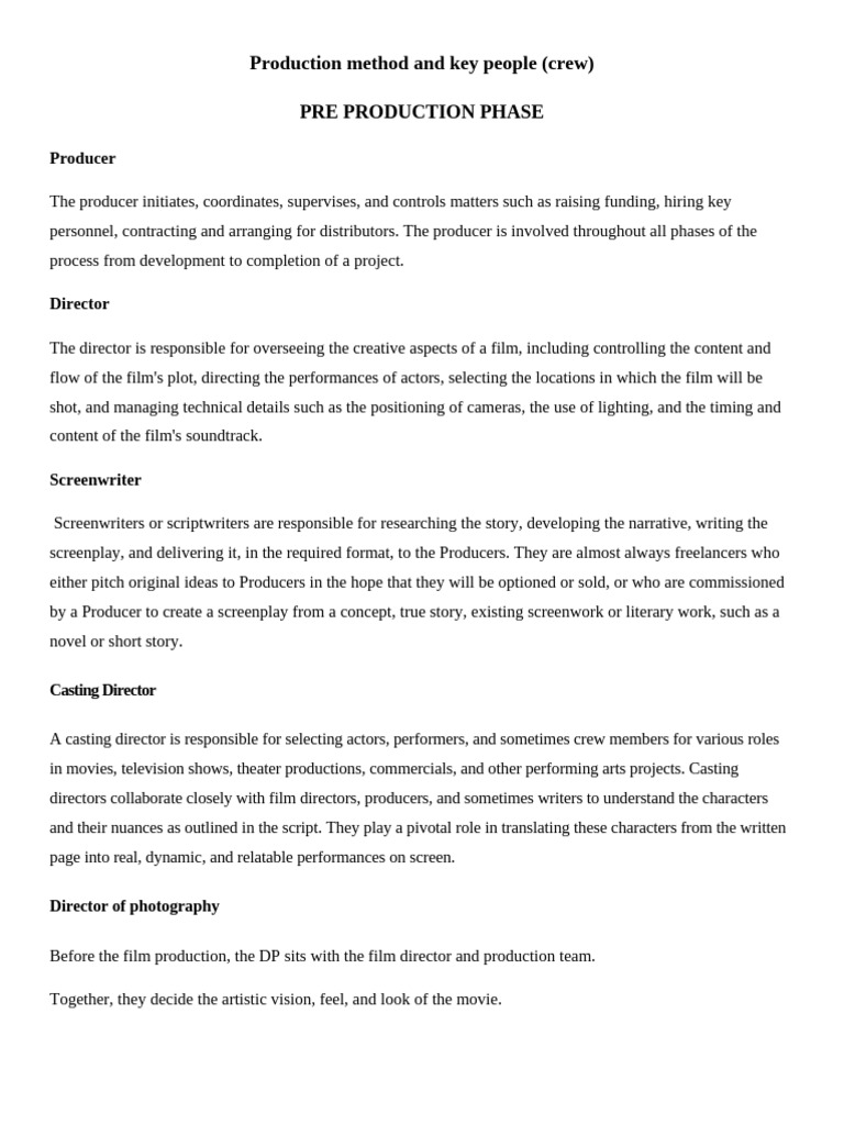 Production Method and Key People | PDF | Filmmaking | Film Director