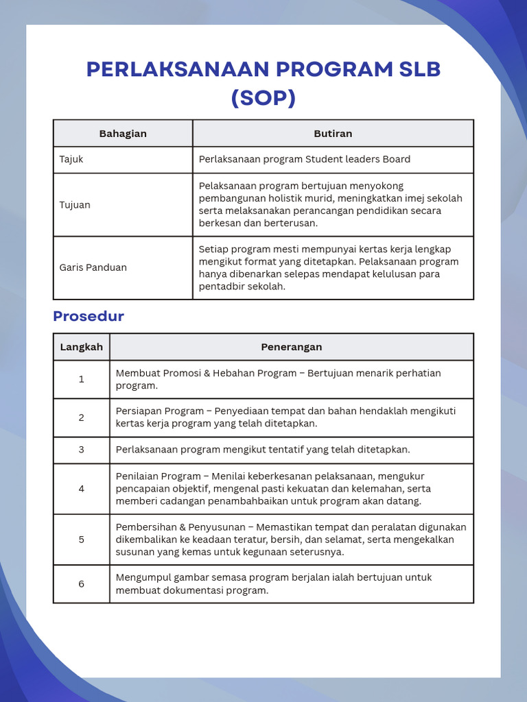 (Sop) Perlaksanaan Program | PDF