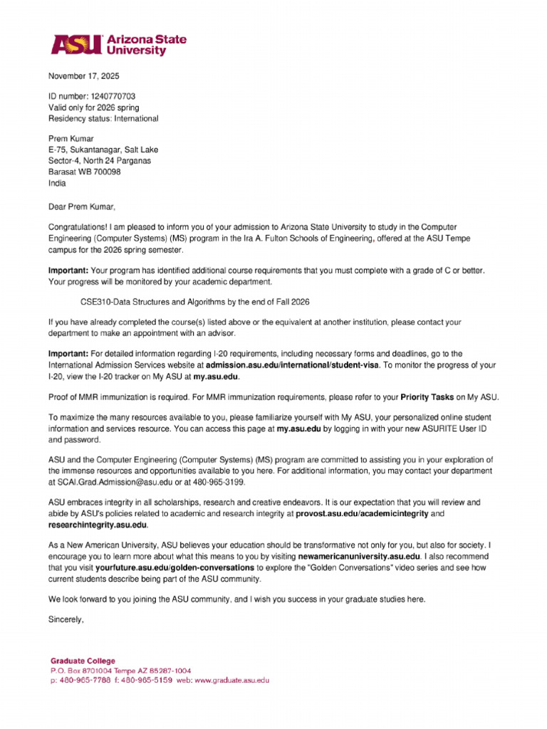ASU Offer Letter | PDF
