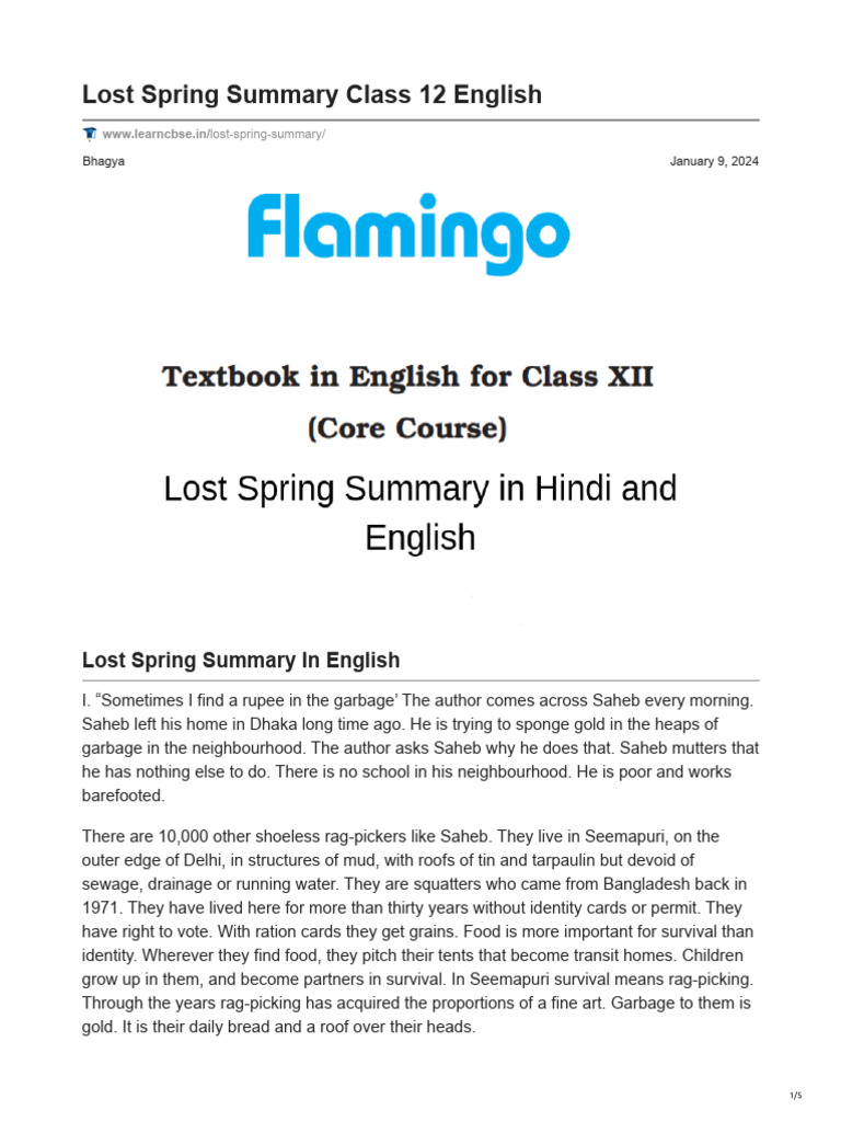 Learncbse - In-Lost Spring Summary Class 12 English | PDF