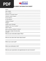Student Information Sheet Template | PDF
