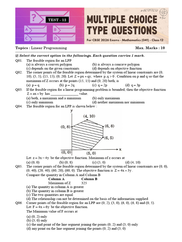 12 MCQ - Linear Programming | PDF | Linear Programming | Mathematical ...