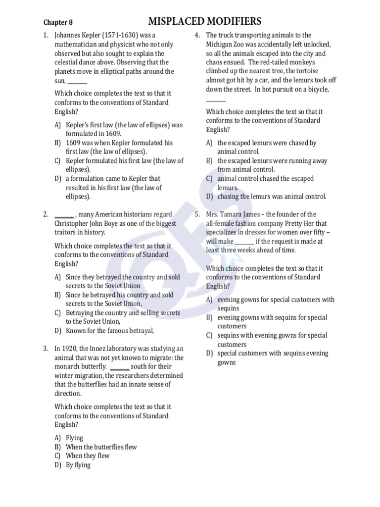 Misplaced Modifiers HW | PDF