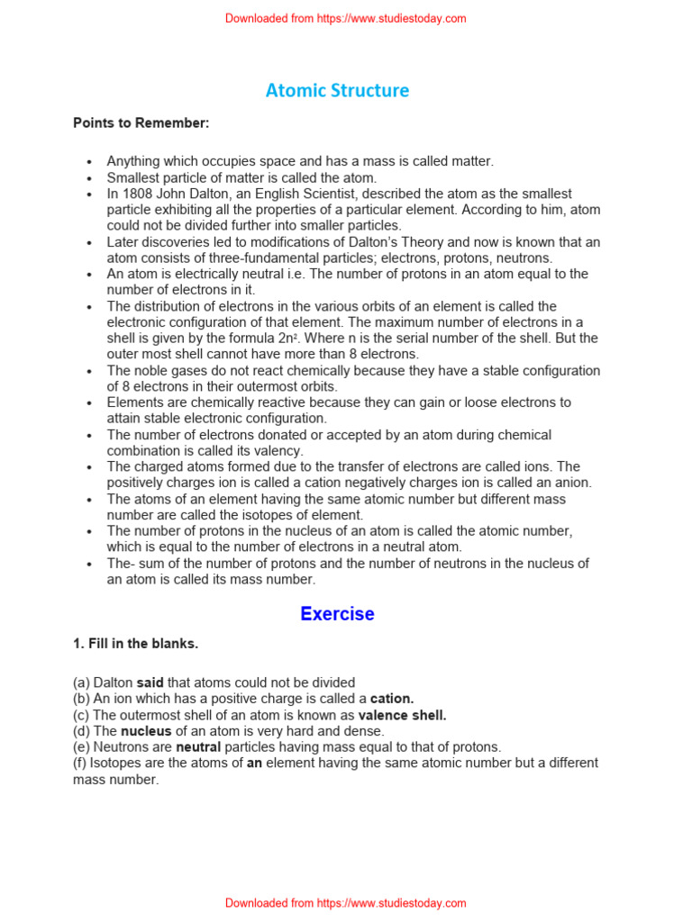 Selina Concise Chemistry Solutions Class 8 Chapter 4 Atomic Structure ...