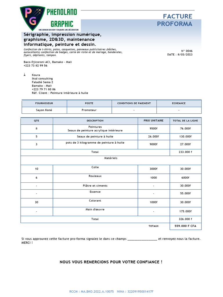 Facture Proforma 0046 | PDF