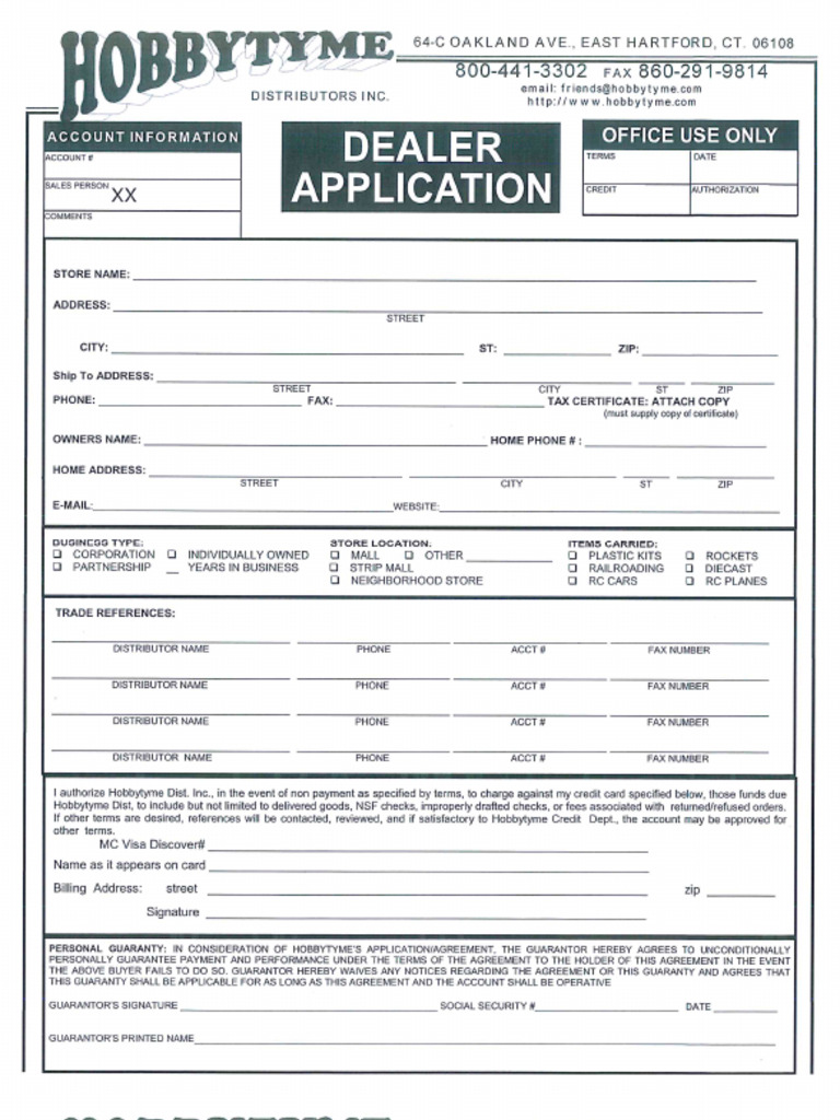 Hobbytyme Dealer Application_blank Form | PDF