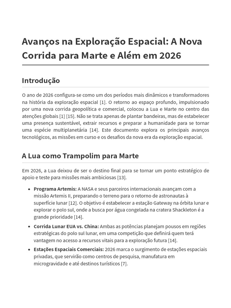 Avancos Exploracao Espacial 2026 | PDF | Exploração espacial | Nasa
