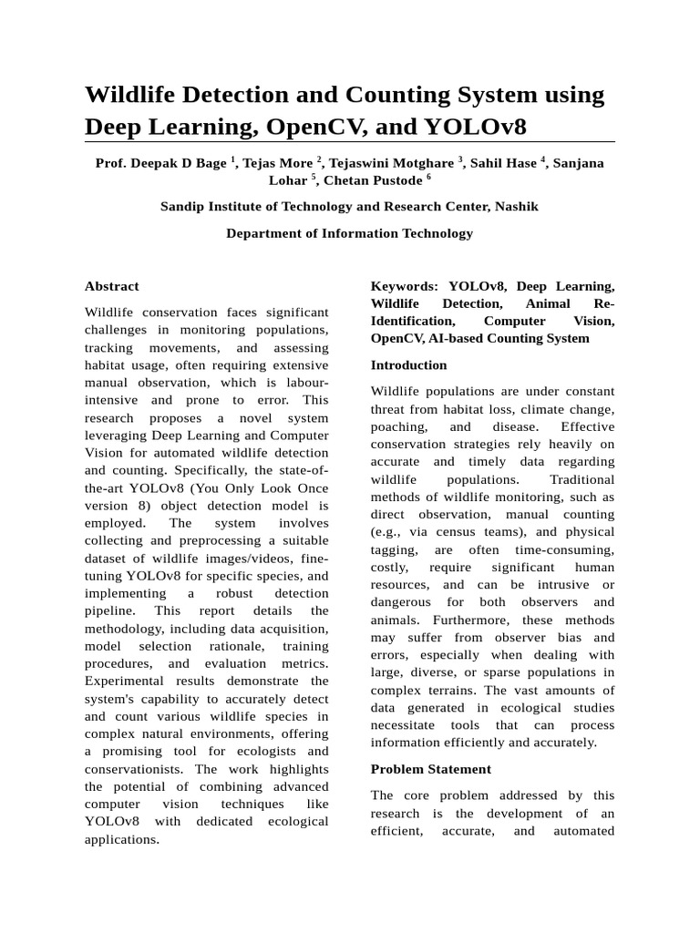 Wildlife Detection and Counting System Final | PDF | Deep Learning ...