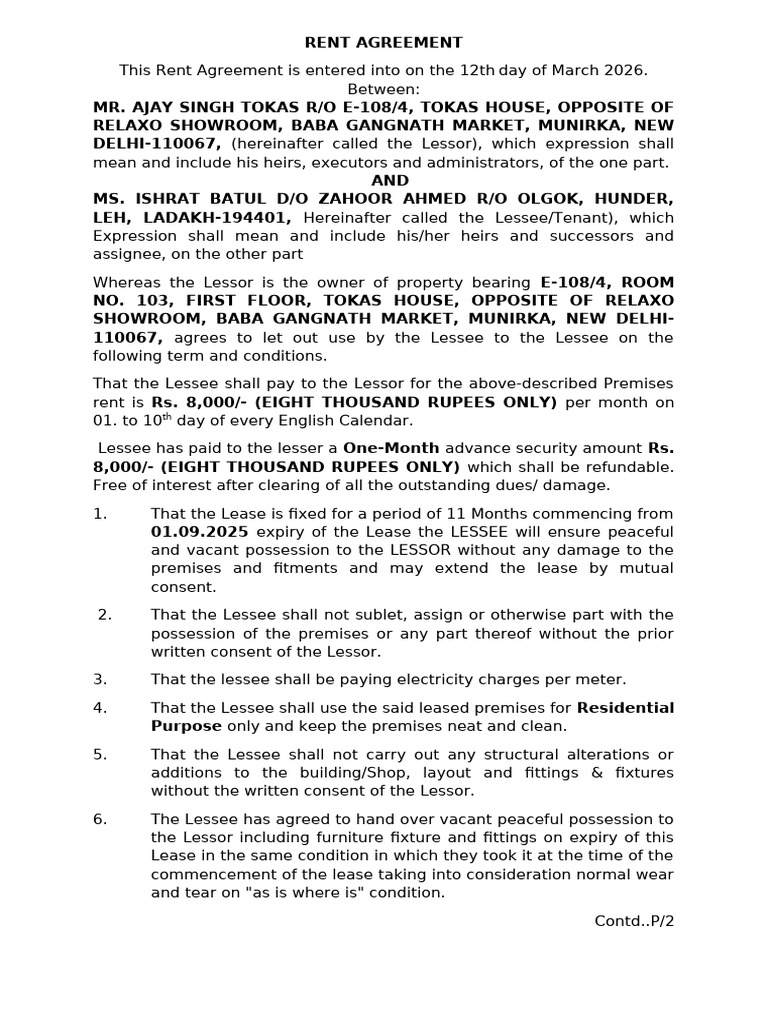 Daily Rent Agremnt For Income | PDF | Lease | Natural Resources Law