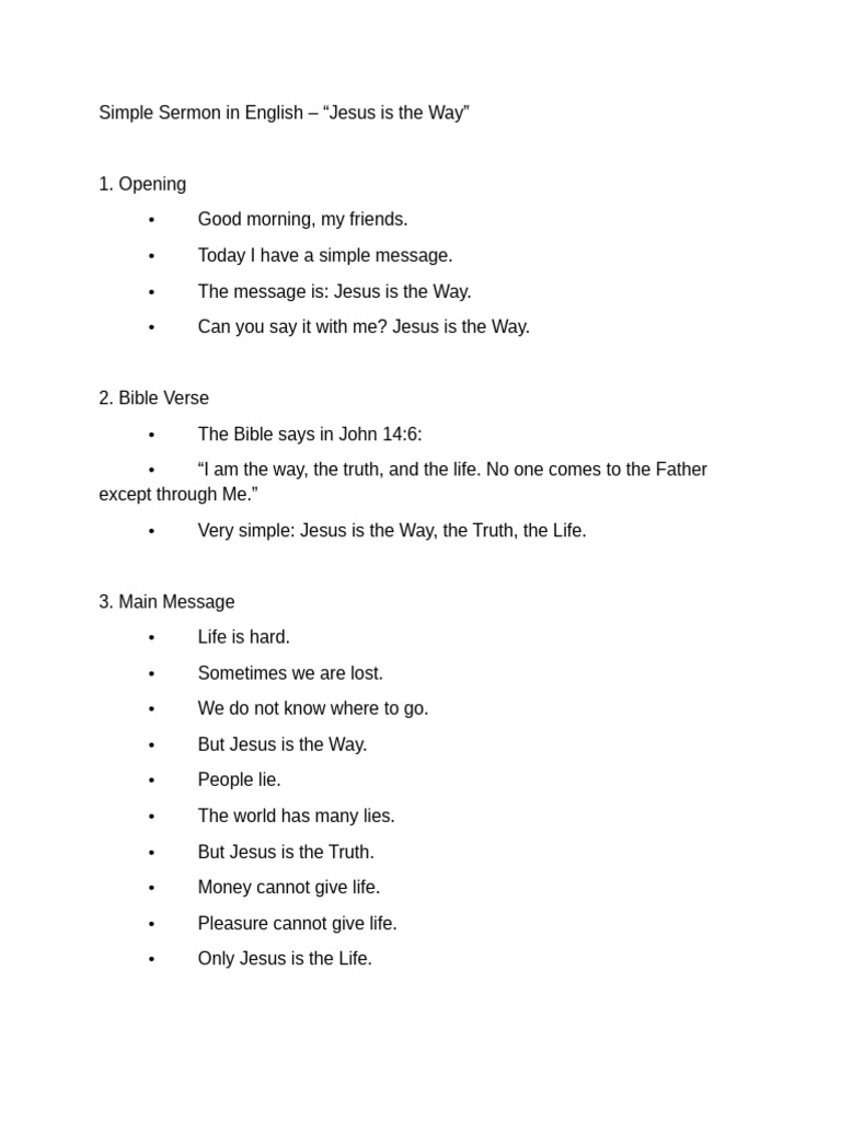 1) Simple Sermon in English (My First Sermon) | PDF