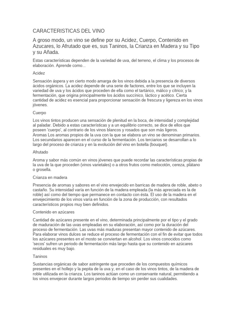 Caracteristicas Del Vino | PDF | Vino | Uva