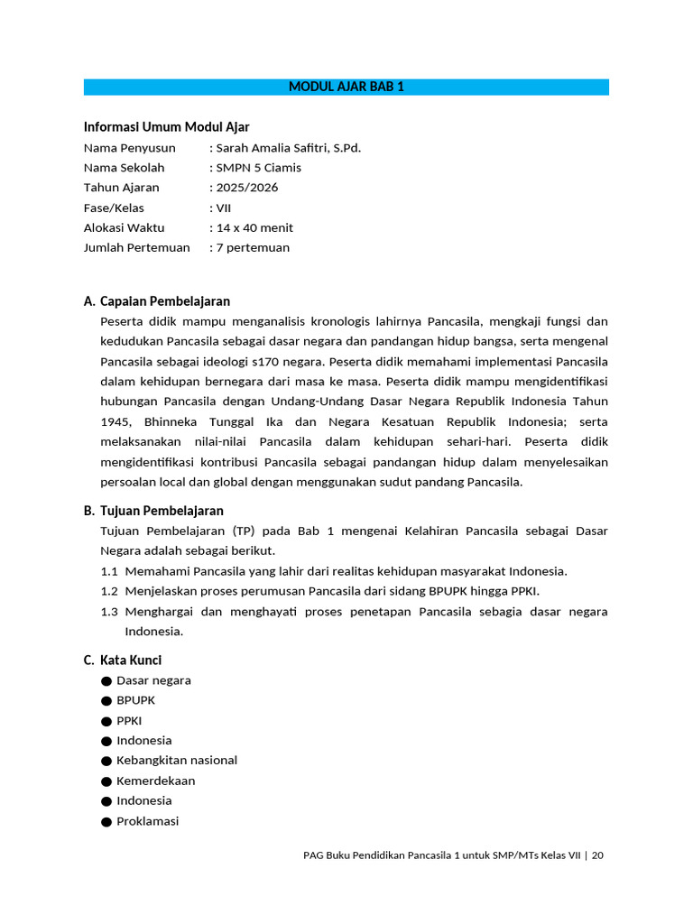 7.1 Modul Ajar Bab 1 | PDF