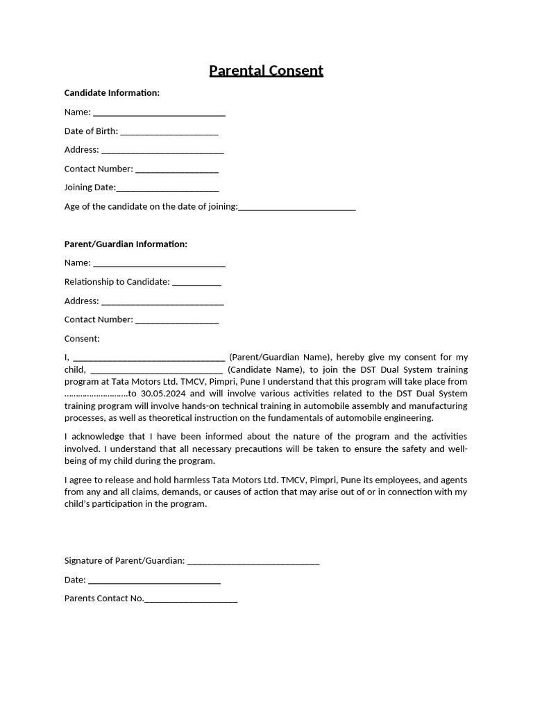 Parental Consent For OJT | PDF