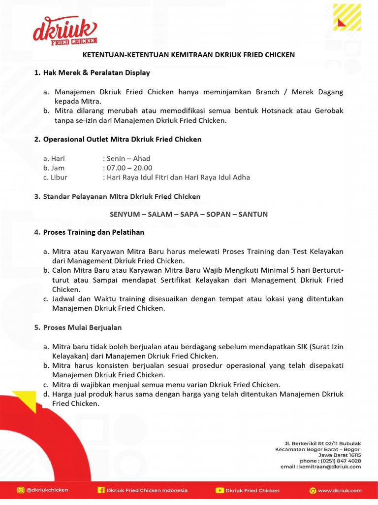 Ketentuan Kemitraan D'kriuk Fried Chicken-1 | PDF
