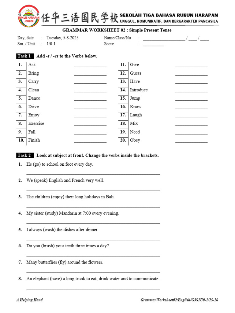 Kls3 LKS Grammar Worksheet 02 Simple Present Tense | PDF | Linguistics ...