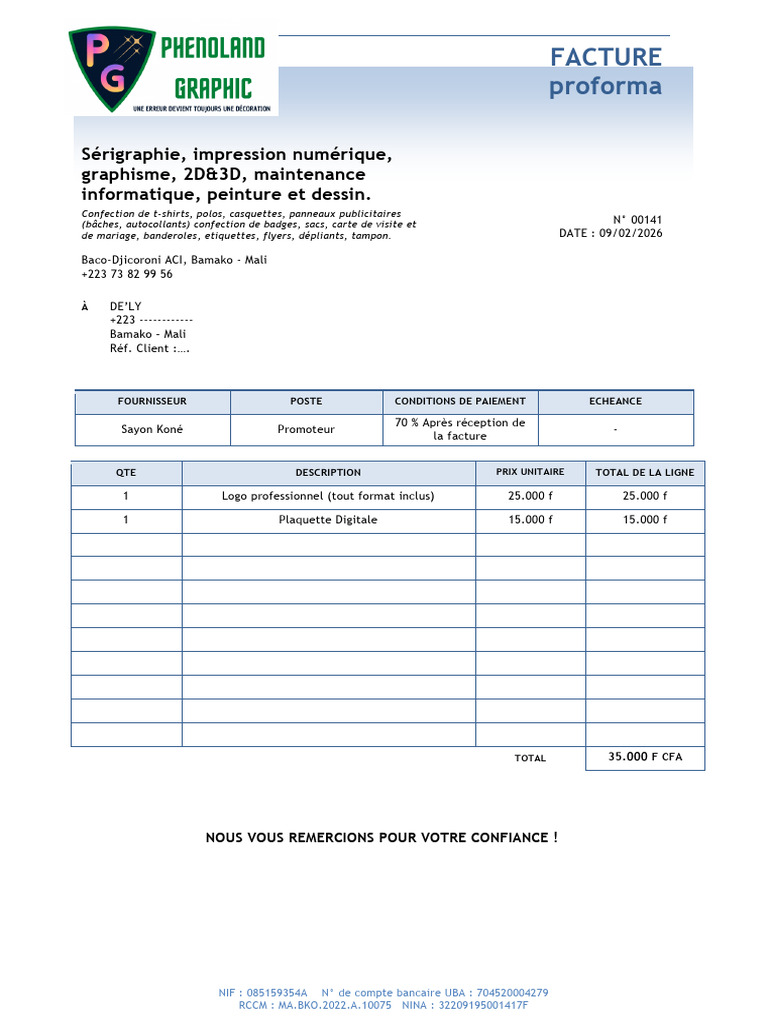 Facture Proforma 00141 | PDF
