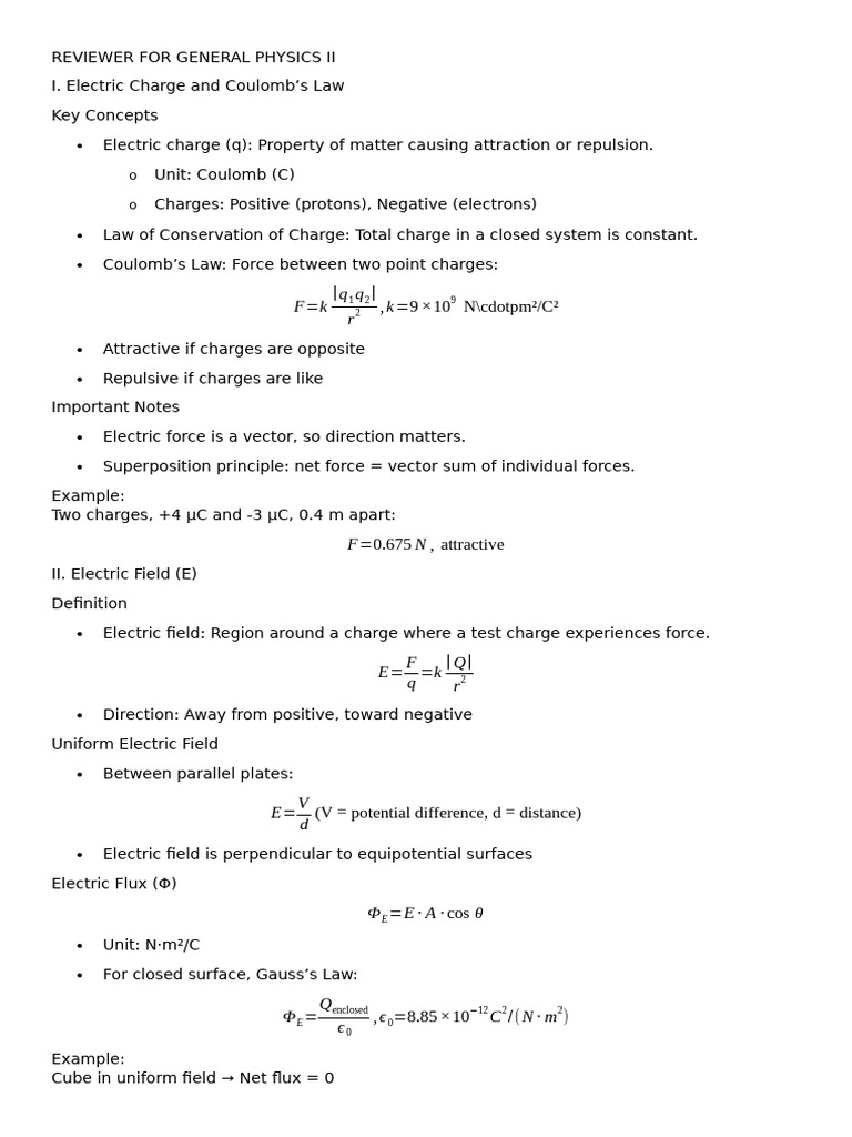 Reviewer For General Physics II | PDF | Electric Field | Capacitance