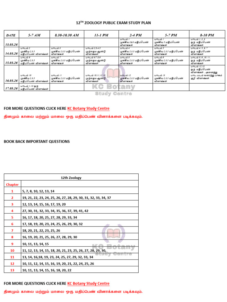 12th Zoology Public Exam Study Plan 26 | PDF
