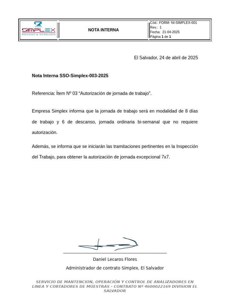Nota Interna SSO 003 | PDF