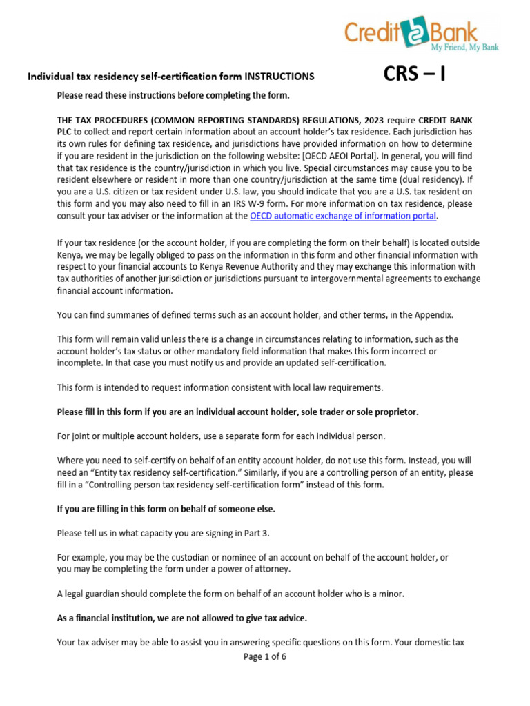 CRS INDIVIDUAL Self-Cert Form | PDF | Justice | Crime & Violence