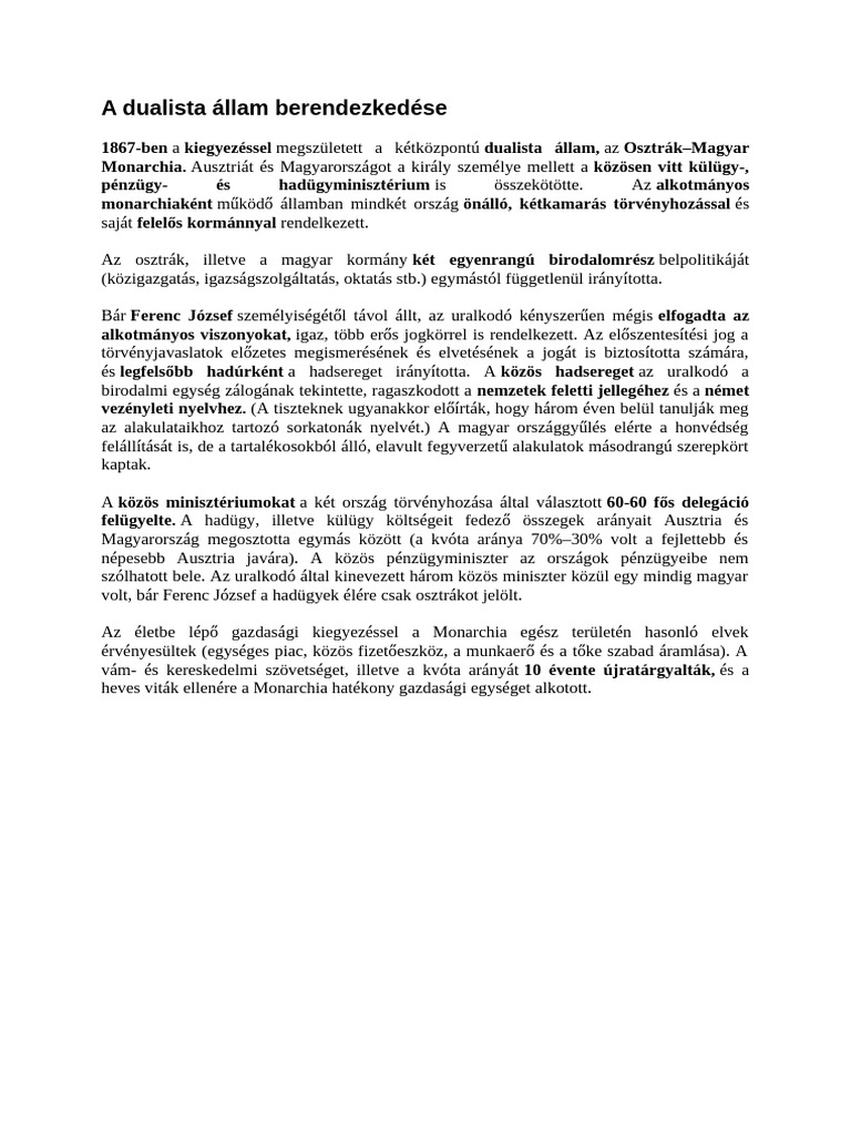 A Dualista Állam Berendezkedése | PDF