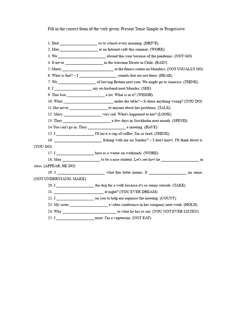 Present Simple and Present Progressive - Exercises | PDF