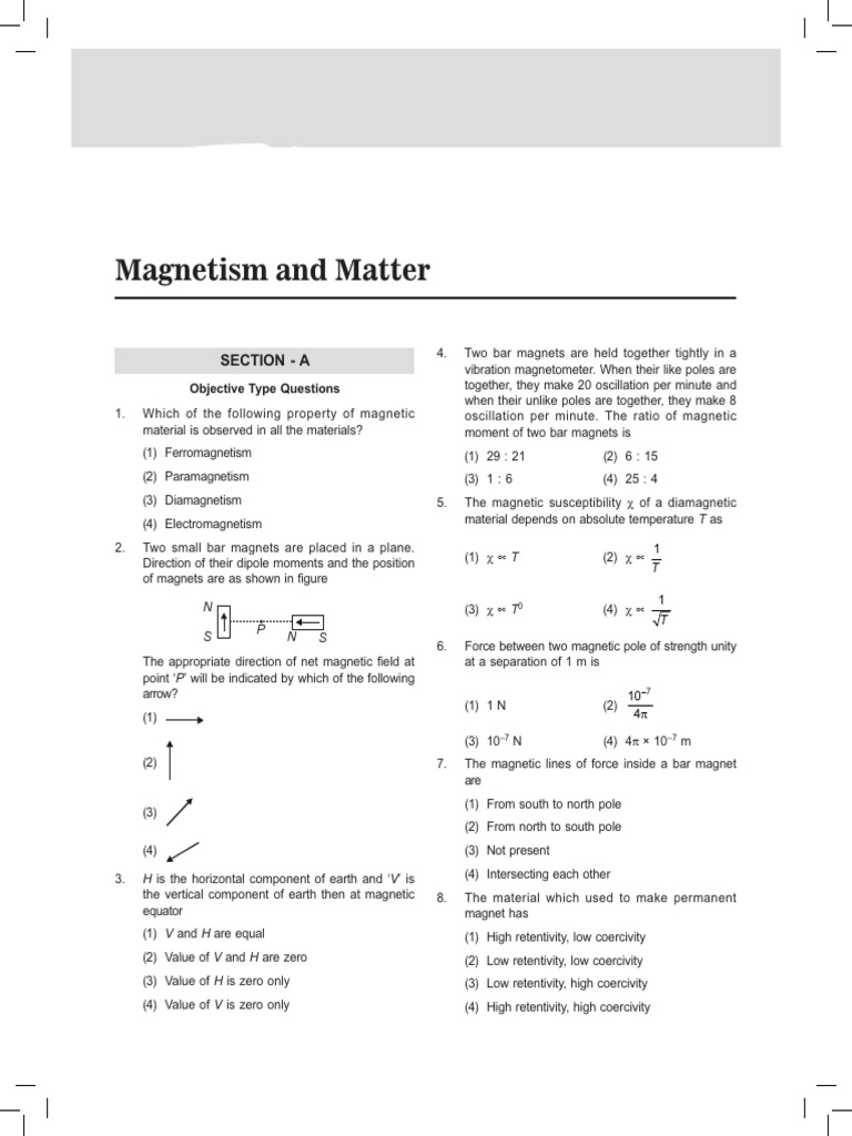 Worksheet (Magnetism) | PDF | Magnetism | Magnetic Field