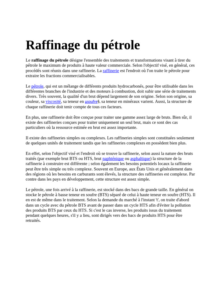 Raffinage Du Pétrole | PDF | Génie des procédés | Chimie