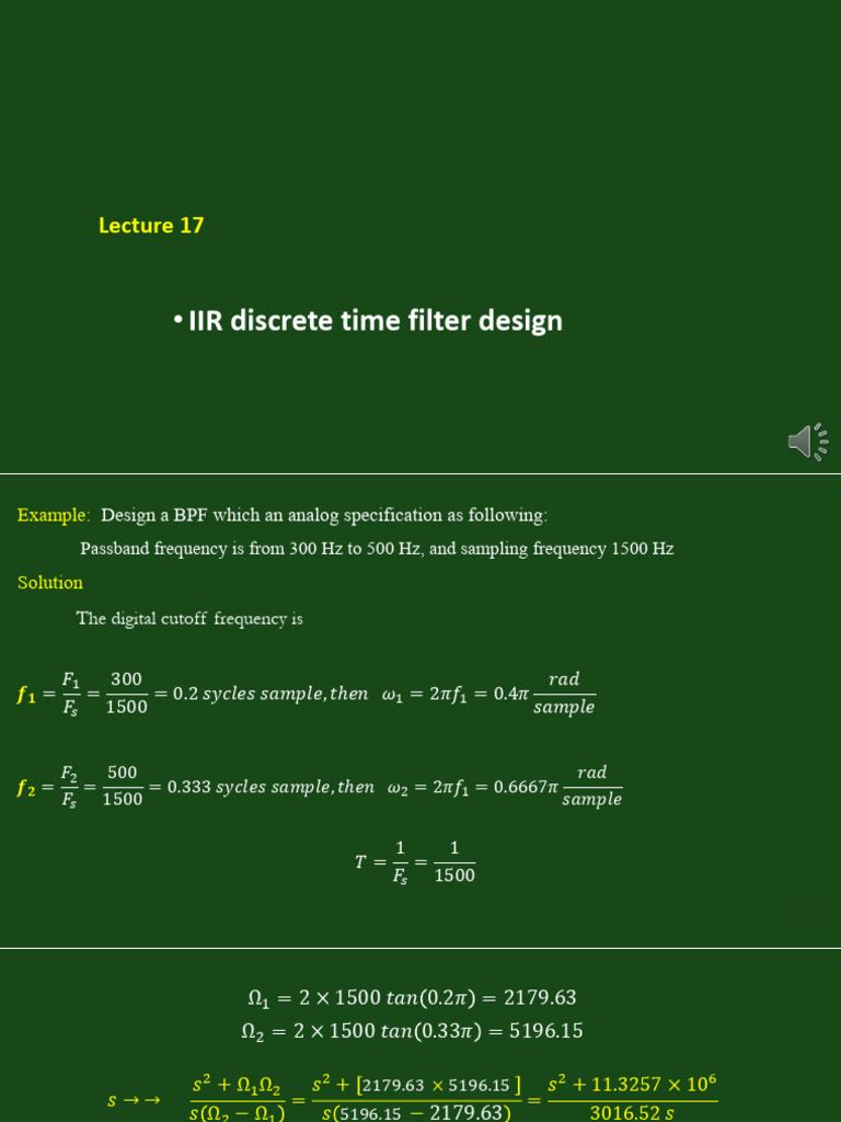 Lecture 17 IIR Filters 2026 | PDF | Low Pass Filter | Applied Mathematics