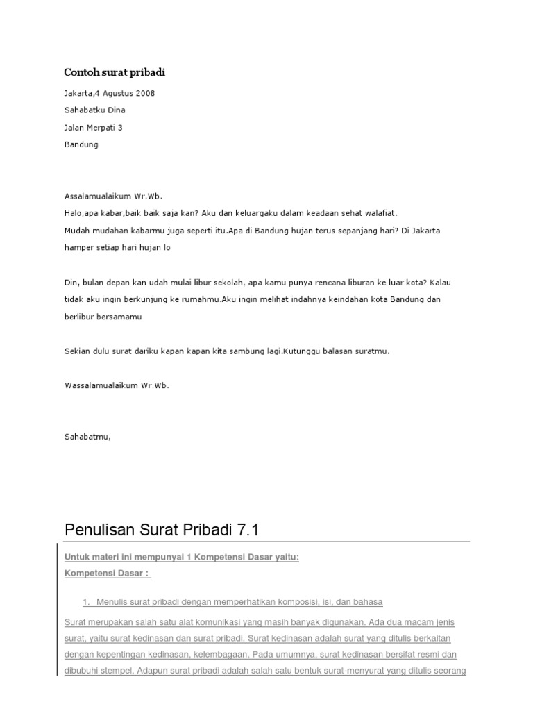 Contoh Surat Pribadi 1