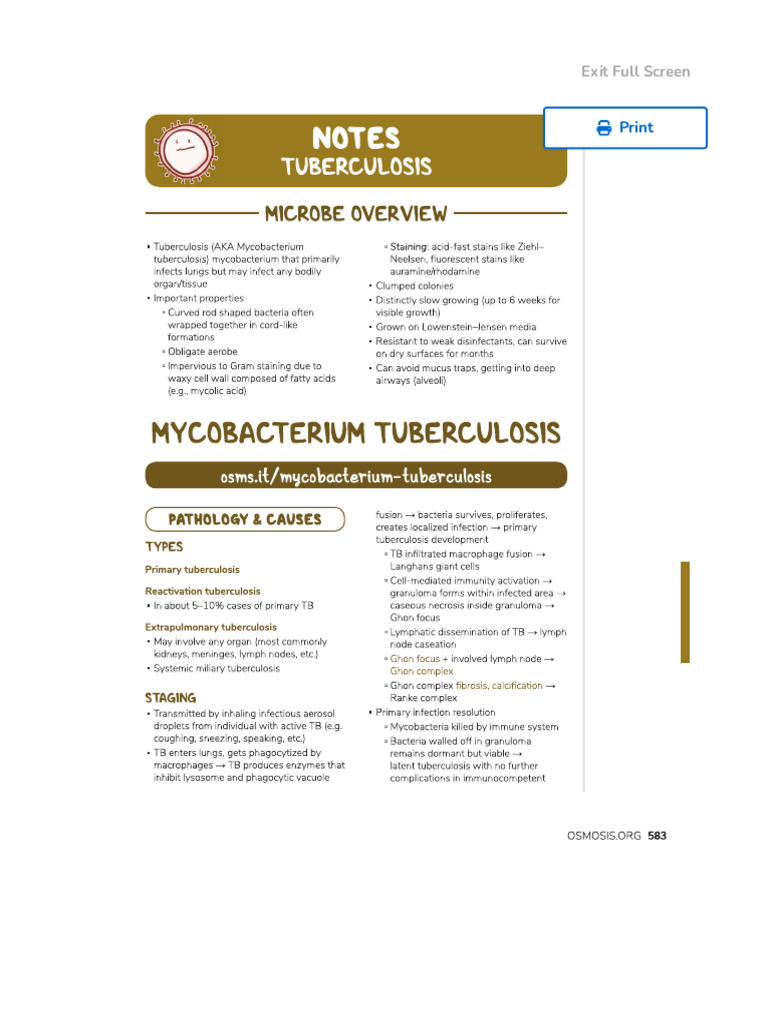 Tuberculosis Notes - Diagrams & Download PDF - Osmosis | PDF