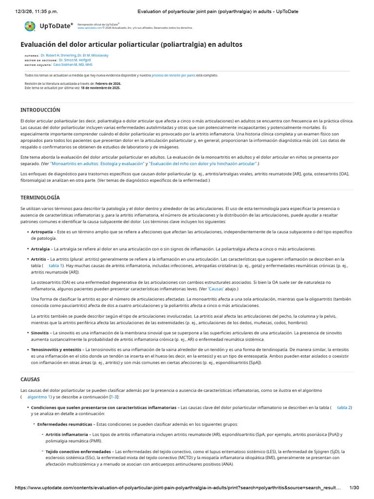 Evaluation of Polyarticular Joint Pain (Polyarthralgia) in Adults ...
