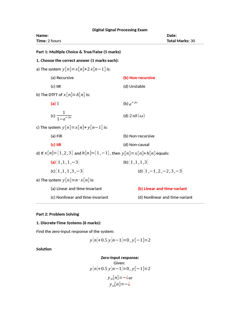 DSP 1 Exam SLN | PDF | Fourier Analysis | Digital Signal Processing