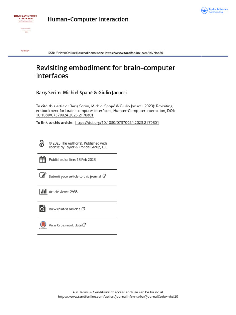 Revisiting Embodiment For Brain Computer Interfaces | PDF | Cognition ...