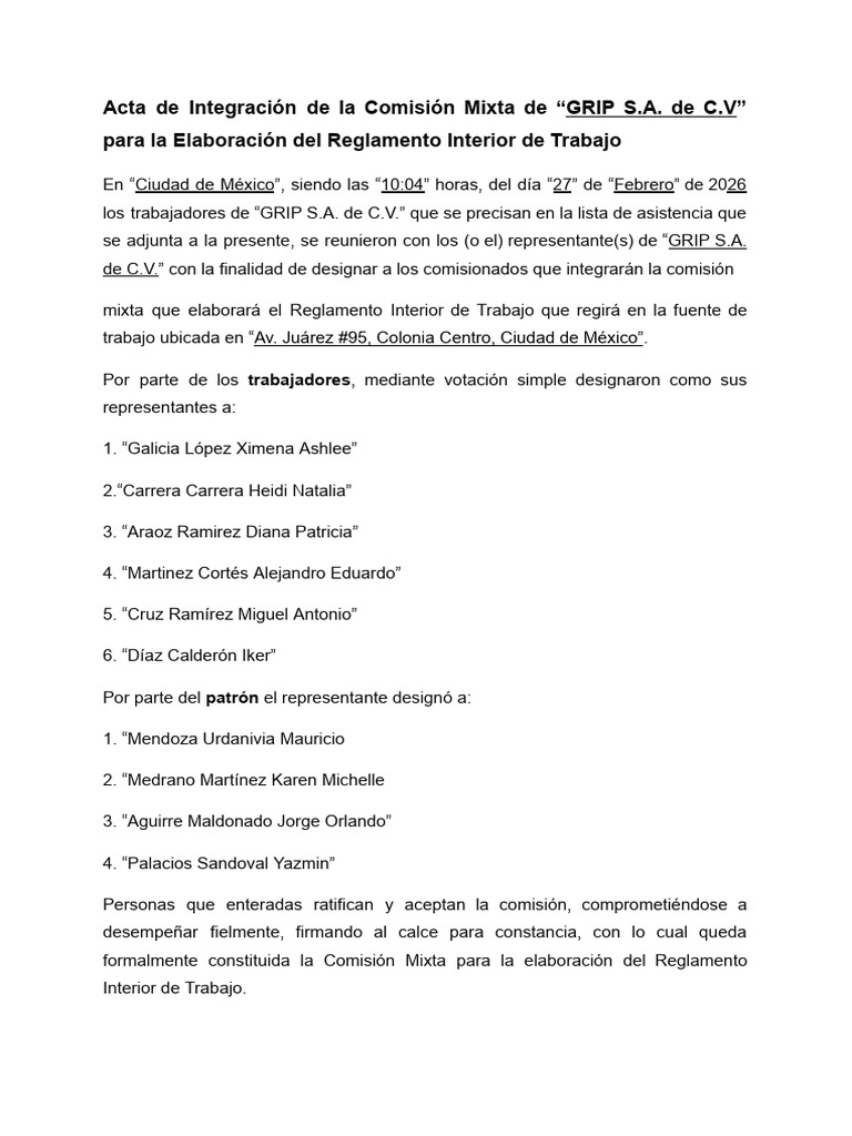 Acta de Integración de La Comisión Mixta | PDF