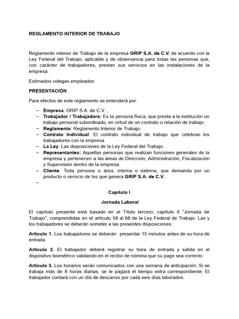 Reglamento Interior de Trabajo | PDF | Derecho laboral | Salario