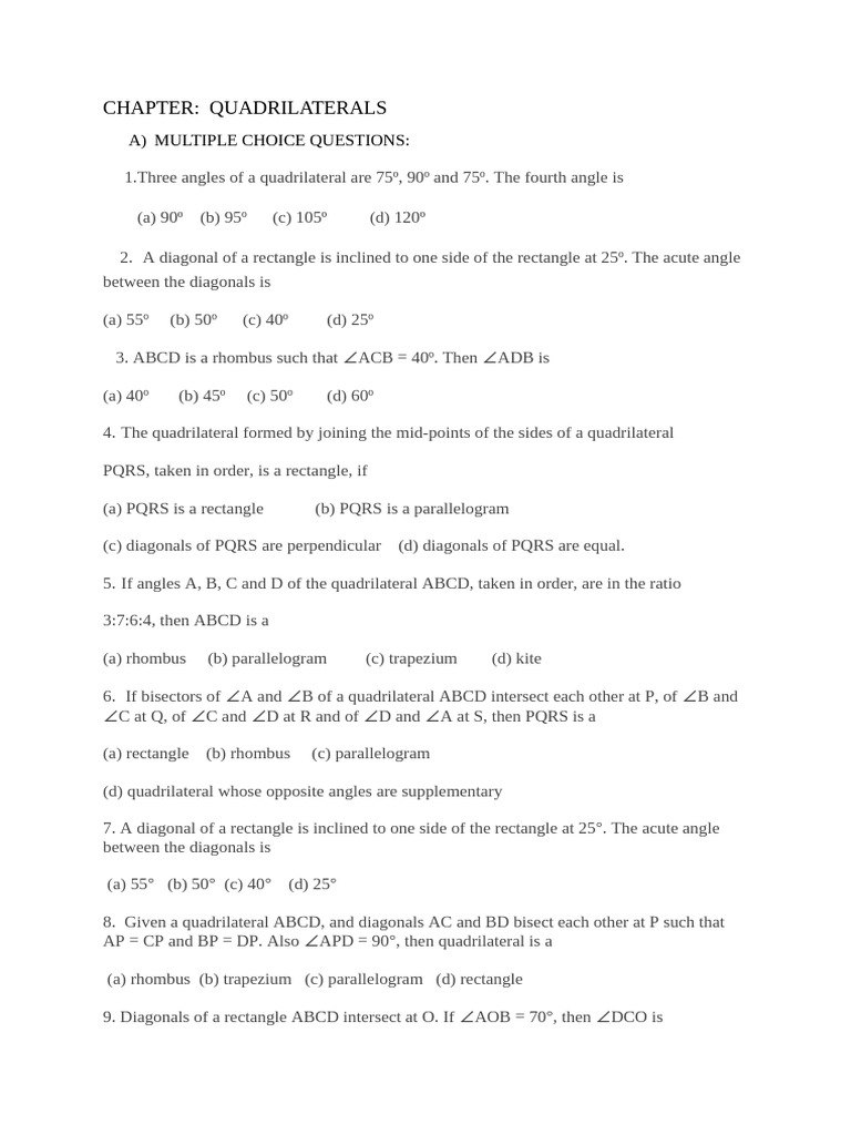 Revision Quadrilaterals | PDF | Rectangle | Geometric Shapes