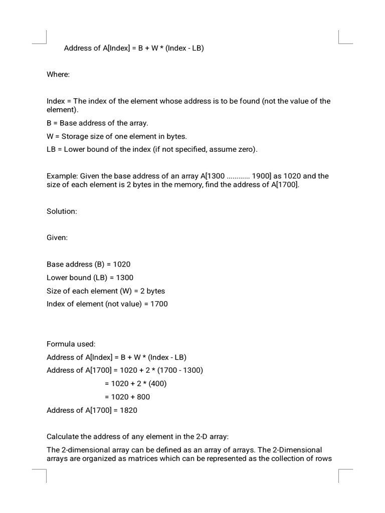 Array Address Calculations | PDF | Matrix Theory | Computer Programming