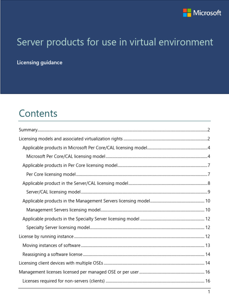 Server Products in Virtual Environments Licensing Guidance | PDF ...