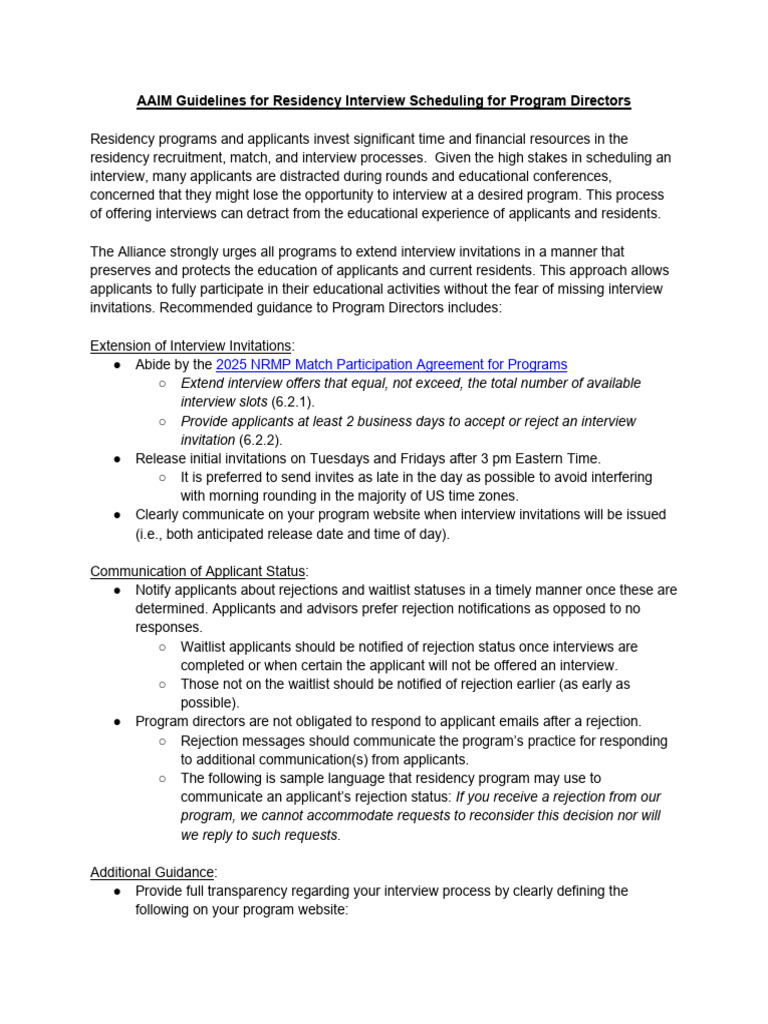 Guidelines For Residency Interview Scheduling Full | PDF