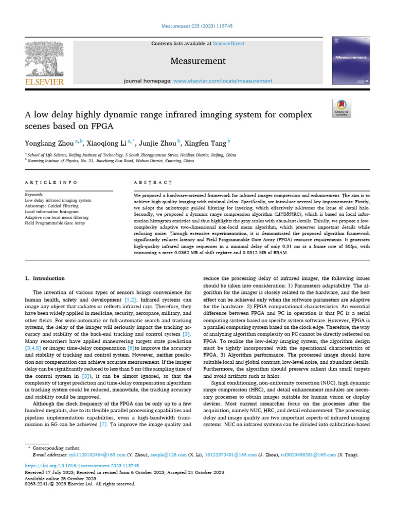 A Low Delay Highly Dynamic Range Infrared Imaging System For Complex ...